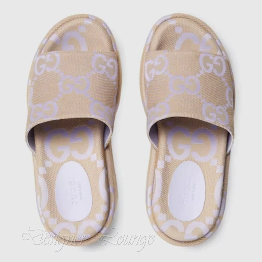 NEW GUCCI Macro GG Beige Monogram Canvas Platform Wedges Size EU 40 US 10